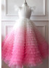 Flutter Sleeves Tulle Gradient Ruffles Flower Girl Dress